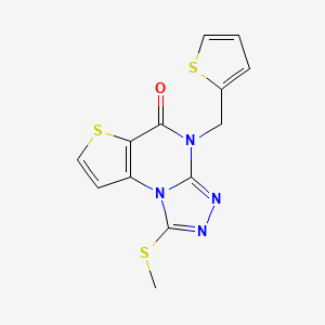 molecular formula C13H10N4OS3 B2396344 1-(methylthio)-4-(thiophen-2-ylmethyl)thieno[2,3-e][1,2,4]triazolo[4,3-a]pyrimidin-5(4H)-one CAS No. 1224007-71-9