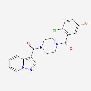 molecular formula C19H16BrClN4O2 B2396358 (4-(5-Bromo-2-chlorobenzoyl)piperazin-1-yl)(pyrazolo[1,5-a]pyridin-3-yl)methanone CAS No. 1396759-12-8