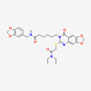 molecular formula C29H34N4O7S B2396370 N-(1,3-benzodioxol-5-ylmethyl)-6-[6-{[2-(diethylamino)-2-oxoethyl]thio}-8-oxo[1,3]dioxolo[4,5-g]quinazolin-7(8H)-yl]hexanamide CAS No. 896682-17-0