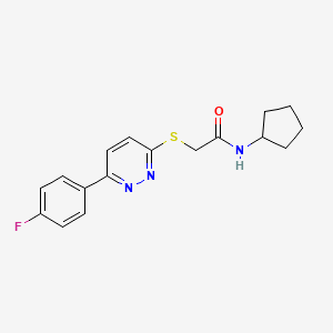 molecular formula C17H18FN3OS B2396379 N-シクロペンチル-2-((6-(4-フルオロフェニル)ピリダジン-3-イル)チオ)アセトアミド CAS No. 872695-04-0