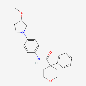 molecular formula C23H28N2O3 B2396380 N-[4-(3-Methoxypyrrolidin-1-yl)phenyl]-4-phenyloxane-4-carboxamide CAS No. 1797842-34-2