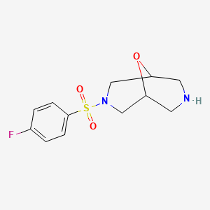 molecular formula C12H15FN2O3S B2396392 3-(4-Fluorophenyl)sulfonyl-9-oxa-3,7-diazabicyclo[3.3.1]nonane CAS No. 1623078-48-7