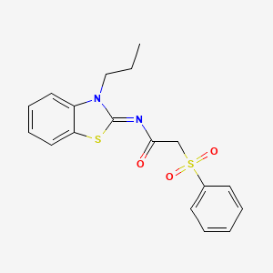 molecular formula C18H18N2O3S2 B2396406 2-(benzenesulfonyl)-N-(3-propyl-1,3-benzothiazol-2-ylidene)acetamide CAS No. 897492-58-9