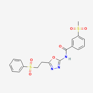 molecular formula C18H17N3O6S2 B2396412 3-(methylsulfonyl)-N-(5-(2-(phenylsulfonyl)ethyl)-1,3,4-oxadiazol-2-yl)benzamide CAS No. 923462-85-5