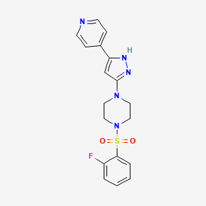 molecular formula C18H18FN5O2S B2396419 1-[(2-fluorophenyl)sulfonyl]-4-[3-(4-pyridyl)-1H-pyrazol-5-yl]piperazine CAS No. 1319197-42-6