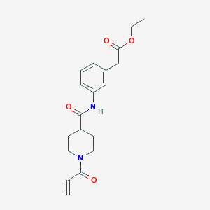 molecular formula C19H24N2O4 B2396432 Ethyl 2-[3-[(1-prop-2-enoylpiperidine-4-carbonyl)amino]phenyl]acetate CAS No. 2361797-35-3