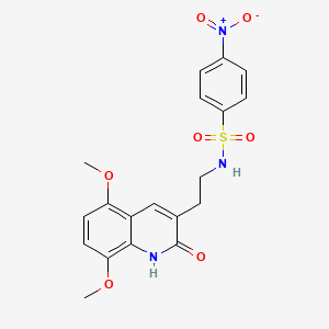 molecular formula C19H19N3O7S B2396437 N-(2-(5,8-dimethoxy-2-oxo-1,2-dihydroquinolin-3-yl)ethyl)-4-nitrobenzenesulfonamide CAS No. 851408-63-4