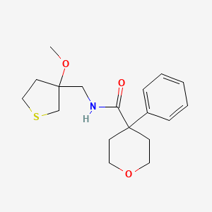 molecular formula C18H25NO3S B2396440 N-((3-methoxytetrahydrothiophen-3-yl)methyl)-4-phenyltetrahydro-2H-pyran-4-carboxamide CAS No. 1448071-31-5