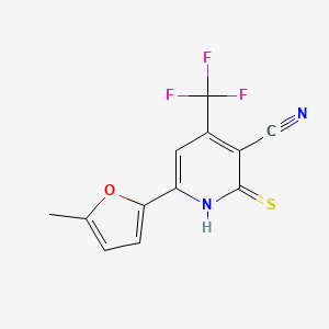 molecular formula C12H7F3N2OS B2396470 6-(5-甲基呋喃-2-基)-2-硫代-4-(三氟甲基)吡啶-3-腈 CAS No. 1014623-05-2