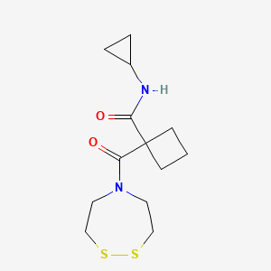 molecular formula C13H20N2O2S2 B2396486 N-Cyclopropyl-1-(1,2,5-dithiazepane-5-carbonyl)cyclobutane-1-carboxamide CAS No. 2197050-99-8