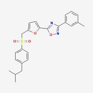 molecular formula C24H24N2O4S B2396502 5-(5-(((4-Isobutylphenyl)sulfonyl)methyl)furan-2-yl)-3-(m-tolyl)-1,2,4-oxadiazole CAS No. 1251569-00-2