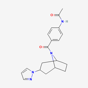 molecular formula C19H22N4O2 B2396527 N-(4-((1R,5S)-3-(1H-pyrazol-1-yl)-8-azabicyclo[3.2.1]octane-8-carbonyl)phenyl)acetamide CAS No. 2320208-75-9