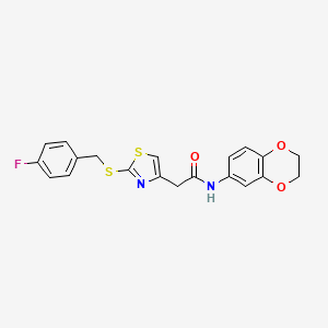 N-(2,3-dihydrobenzo[b][1,4]dioxin-6-yl)-2-(2-((4-fluorobenzyl)thio)thiazol-4-yl)acetamide