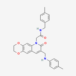 molecular formula C29H29N3O4 B2396540 N-(4-methylbenzyl)-2-(7-oxo-8-((p-tolylamino)methyl)-2,3-dihydro-[1,4]dioxino[2,3-g]quinolin-6(7H)-yl)acetamide CAS No. 932470-40-1