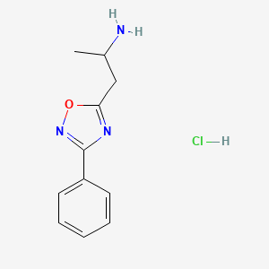 molecular formula C11H14ClN3O B2396572 1-(3-Phenyl-1,2,4-oxadiazol-5-yl)propan-2-amine;hydrochloride CAS No. 2031670-78-5