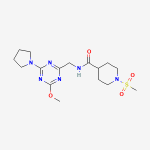 N-((4-methoxy-6-(pyrrolidin-1-yl)-1,3,5-triazin-2-yl)methyl)-1-(methylsulfonyl)piperidine-4-carboxamide