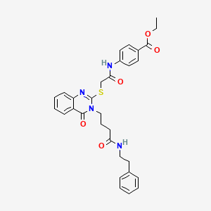 molecular formula C31H32N4O5S B2396587 Ethyl 4-(2-((4-oxo-3-(4-oxo-4-(phenethylamino)butyl)-3,4-dihydroquinazolin-2-yl)thio)acetamido)benzoate CAS No. 451465-09-1