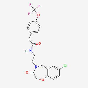 molecular formula C20H18ClF3N2O4 B2396591 N-(2-(7-chloro-3-oxo-2,3-dihydrobenzo[f][1,4]oxazepin-4(5H)-yl)ethyl)-2-(4-(trifluoromethoxy)phenyl)acetamide CAS No. 2034319-76-9