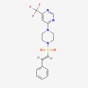 molecular formula C17H17F3N4O2S B2396595 (E)-4-(4-(styrylsulfonyl)piperazin-1-yl)-6-(trifluoromethyl)pyrimidine CAS No. 2035006-85-8