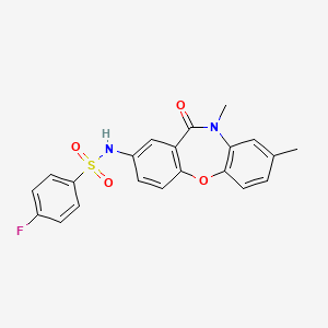 molecular formula C21H17FN2O4S B2396605 N-(8,10-dimethyl-11-oxo-10,11-dihydrodibenzo[b,f][1,4]oxazepin-2-yl)-4-fluorobenzenesulfonamide CAS No. 922036-43-9