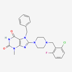 molecular formula C24H24ClFN6O2 B2396606 7-benzyl-8-(4-(2-chloro-6-fluorobenzyl)piperazin-1-yl)-3-methyl-1H-purine-2,6(3H,7H)-dione CAS No. 886907-50-2