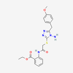 molecular formula C21H23N5O4S B2396614 ethyl 2-[({[4-amino-5-(4-methoxybenzyl)-4H-1,2,4-triazol-3-yl]sulfanyl}acetyl)amino]benzoate CAS No. 905797-63-9
