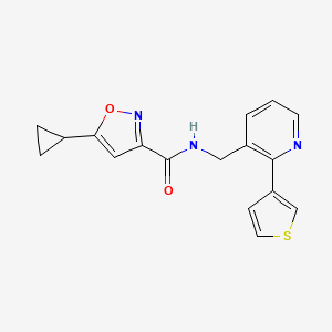 molecular formula C17H15N3O2S B2396635 5-cyclopropyl-N-((2-(thiophen-3-yl)pyridin-3-yl)methyl)isoxazole-3-carboxamide CAS No. 2309260-08-8