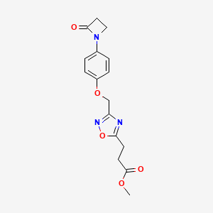 molecular formula C16H17N3O5 B2396638 Methyl 3-(3-{[4-(2-oxoazetidin-1-yl)phenoxy]methyl}-1,2,4-oxadiazol-5-yl)propanoate CAS No. 2094626-22-7
