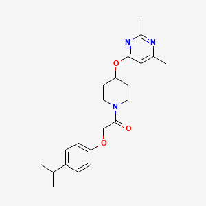 molecular formula C22H29N3O3 B2396657 1-(4-((2,6-Dimethylpyrimidin-4-yl)oxy)piperidin-1-yl)-2-(4-isopropylphenoxy)ethanone CAS No. 2034431-55-3