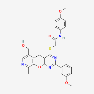2-((6-(hydroxymethyl)-2-(3-methoxyphenyl)-9-methyl-5H-pyrido[4',3':5,6]pyrano[2,3-d]pyrimidin-4-yl)thio)-N-(4-methoxyphenyl)acetamide