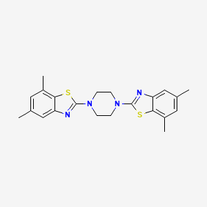 molecular formula C22H24N4S2 B2396680 2-[4-(5,7-Dimethyl-1,3-benzothiazol-2-yl)piperazin-1-yl]-5,7-dimethyl-1,3-benzothiazole CAS No. 863001-35-8
