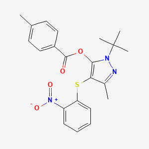 molecular formula C22H23N3O4S B2396760 [2-Tert-butyl-5-methyl-4-(2-nitrophenyl)sulfanylpyrazol-3-yl] 4-methylbenzoate CAS No. 851127-51-0