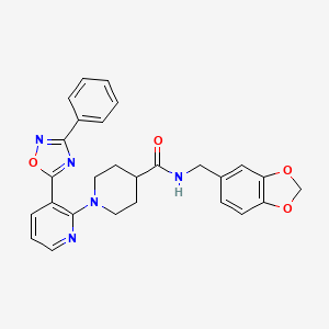 molecular formula C27H25N5O4 B2396768 N-(1,3-benzodioxol-5-ylmethyl)-1-[3-(3-phenyl-1,2,4-oxadiazol-5-yl)pyridin-2-yl]piperidine-4-carboxamide CAS No. 1251603-92-5