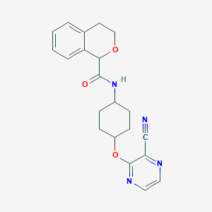 molecular formula C21H22N4O3 B2396790 N-((1r,4r)-4-((3-cyanopyrazin-2-yl)oxy)cyclohexyl)isochroman-1-carboxamide CAS No. 2034194-49-3