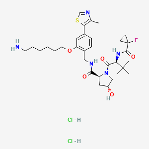 molecular formula C32H48Cl2FN5O5S B2396806 (2S,4R)-N-[[2-(6-Aminohexoxy)-4-(4-methyl-1,3-thiazol-5-yl)phenyl]methyl]-1-[(2S)-2-[(1-fluorocyclopropanecarbonyl)amino]-3,3-dimethylbutanoyl]-4-hydroxypyrrolidine-2-carboxamide;dihydrochloride CAS No. 2564467-16-7