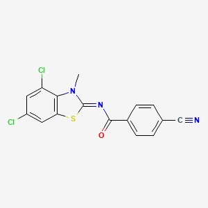 molecular formula C16H9Cl2N3OS B2396825 4-cyano-N-(4,6-dichloro-3-methyl-1,3-benzothiazol-2-ylidene)benzamide CAS No. 868369-36-2