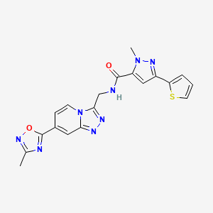 1-methyl-N-((7-(3-methyl-1,2,4-oxadiazol-5-yl)-[1,2,4]triazolo[4,3-a]pyridin-3-yl)methyl)-3-(thiophen-2-yl)-1H-pyrazole-5-carboxamide