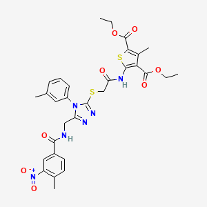 molecular formula C31H32N6O8S2 B2396865 diethyl 3-methyl-5-(2-((5-((4-methyl-3-nitrobenzamido)methyl)-4-(m-tolyl)-4H-1,2,4-triazol-3-yl)thio)acetamido)thiophene-2,4-dicarboxylate CAS No. 393850-22-1