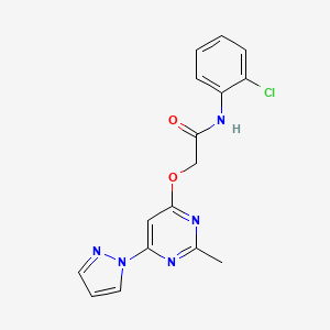 molecular formula C16H14ClN5O2 B2396878 N-(2-chlorophenyl)-2-((2-methyl-6-(1H-pyrazol-1-yl)pyrimidin-4-yl)oxy)acetamide CAS No. 1421482-46-3