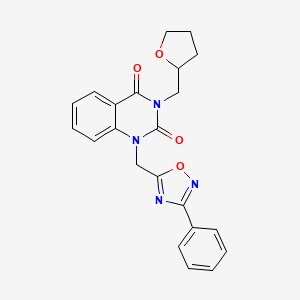 molecular formula C22H20N4O4 B2396888 1-((3-phenyl-1,2,4-oxadiazol-5-yl)methyl)-3-((tetrahydrofuran-2-yl)methyl)quinazoline-2,4(1H,3H)-dione CAS No. 1105240-31-0