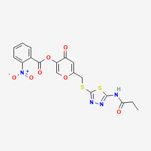 4-oxo-6-(((5-propionamido-1,3,4-thiadiazol-2-yl)thio)methyl)-4H-pyran-3-yl 2-nitrobenzoate