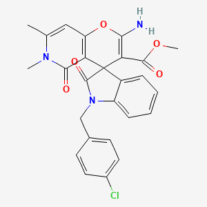 molecular formula C26H22ClN3O5 B2396944 Methyl 2'-amino-1-(4-chlorobenzyl)-6',7'-dimethyl-2,5'-dioxo-1,2,5',6'-tetrahydrospiro[indole-3,4'-pyrano[3,2-c]pyridine]-3'-carboxylate CAS No. 879623-67-3