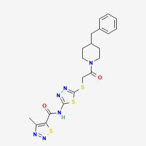 molecular formula C20H22N6O2S3 B2396955 N-(5-((2-(4-benzylpiperidin-1-yl)-2-oxoethyl)thio)-1,3,4-thiadiazol-2-yl)-4-methyl-1,2,3-thiadiazole-5-carboxamide CAS No. 1351613-64-3