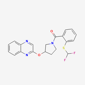 molecular formula C20H17F2N3O2S B2396966 2-[(1-{2-[(Difluoromethyl)sulfanyl]benzoyl}pyrrolidin-3-yl)oxy]quinoxaline CAS No. 2097929-59-2