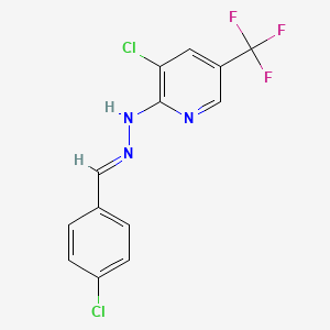 molecular formula C13H8Cl2F3N3 B2396967 3-chloro-2-[(E)-2-[(4-chlorophenyl)methylidene]hydrazin-1-yl]-5-(trifluoromethyl)pyridine CAS No. 338795-09-8