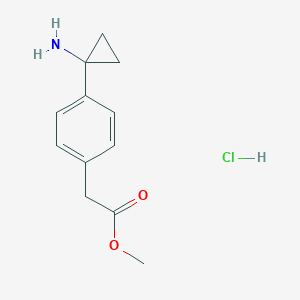 molecular formula C12H16ClNO2 B2396981 Methyl 2-[4-(1-aminocyclopropyl)phenyl]acetate;hydrochloride CAS No. 2445785-44-2