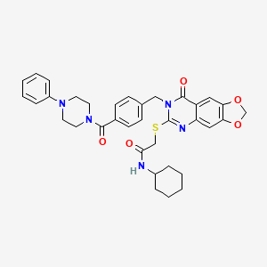 N-cyclohexyl-2-((8-oxo-7-(4-(4-phenylpiperazine-1-carbonyl)benzyl)-7,8-dihydro-[1,3]dioxolo[4,5-g]quinazolin-6-yl)thio)acetamide