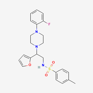 molecular formula C23H26FN3O3S B2397004 N-(2-(4-(2-氟苯基)哌嗪-1-基)-2-(呋喃-2-基)乙基)-4-甲基苯磺酰胺 CAS No. 877648-59-4
