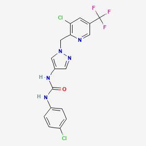 molecular formula C17H12Cl2F3N5O B2397023 3-(1-{[3-chloro-5-(trifluoromethyl)pyridin-2-yl]methyl}-1H-pyrazol-4-yl)-1-(4-chlorophenyl)urea CAS No. 2059279-91-1