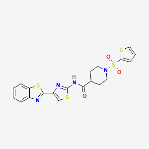 molecular formula C20H18N4O3S4 B2397034 N-(4-(苯并[d]噻唑-2-基)噻唑-2-基)-1-(噻吩-2-基磺酰基)哌啶-4-甲酰胺 CAS No. 923000-91-3